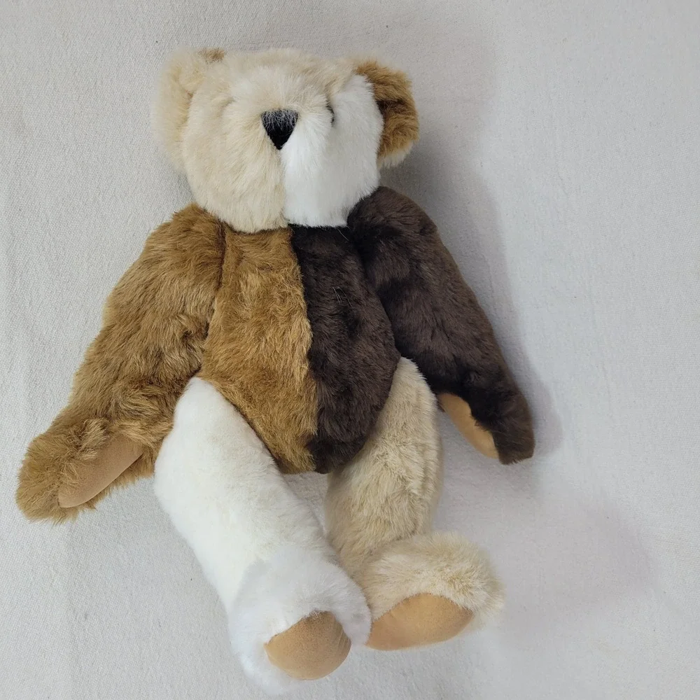 Vermont Teddy Bear Jointed Patchwork Plush Brown Tan Cream 2011